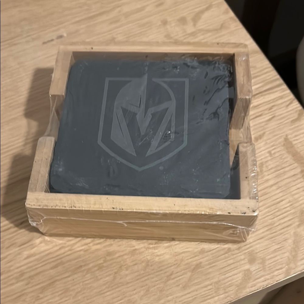 NHL Black Slate and Wood holder, Coasters Set, Las Vegas Knights